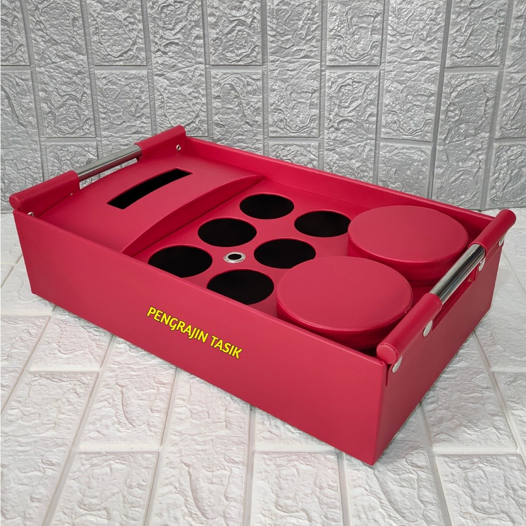 PUJEGANSHOP Tempat Aqua Gelas 3 In 1 Isi 6 Cup + Tempat Tisu Meja + Toples Makanan Keranjang Air Min