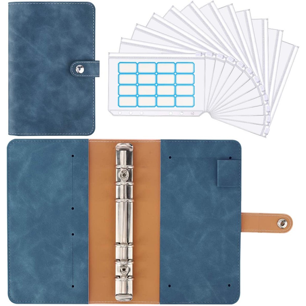 

A6 Budget Binder Planner With 12 Pieces Cash Envelopes, Colorful PU Leather Notebook Binder With 12 PCS A6 Binder Pockets
