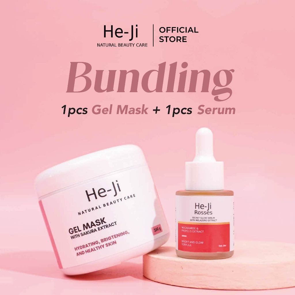 [He-Ji] BUNDLING GLOWING SET Gel Mask Sakura Extract + Rosses Serum With Propolis Extract