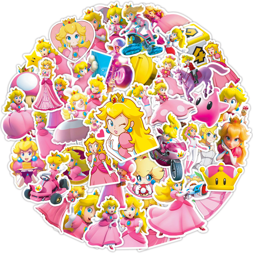 

50Pcs Super Princess Peach Stickers for Kids, Water Bottle NDS Game Stickers Waterproof Vinyl Hydroflask Phone Skateboard Laptop