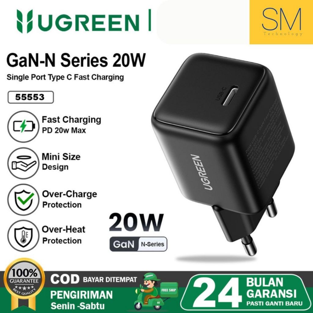 UGREEN Kepala Charger iPhone Mini Size 20W Fast Charging