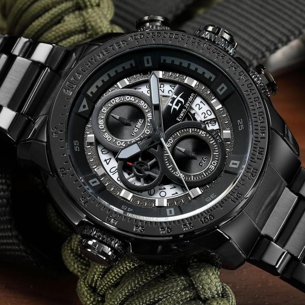 ORIGINAL [ DISKON ] Evans Jayden Jam Tangan Pria 9466 Rantai Stainless Kaca Sapphire Water Resistant
