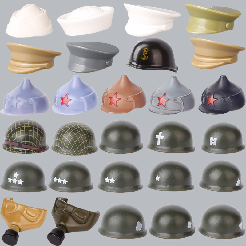 WW2 US Military Helmet Building Blocks WW1 Army Soldier Figures Officer Cap Hat Accessories Warrior 