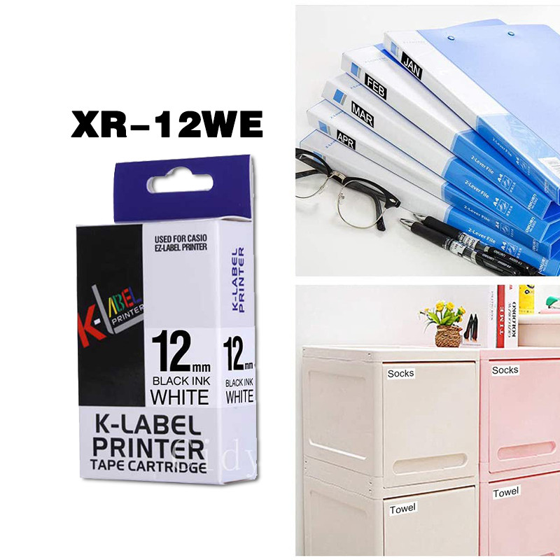 

12mm Label Tape Casio Compatible Xr12we Xr12yw Typewriter Printer Ez Label Maker
