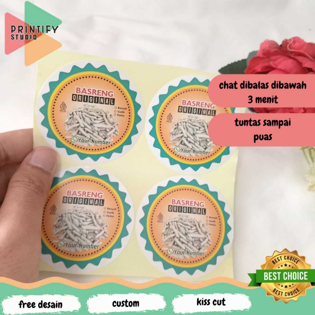 

Printify 2-4 Sticker Makanan Cemilan Basreng Stiker Label Produk Jajanan Bulat Chromo Free Desain