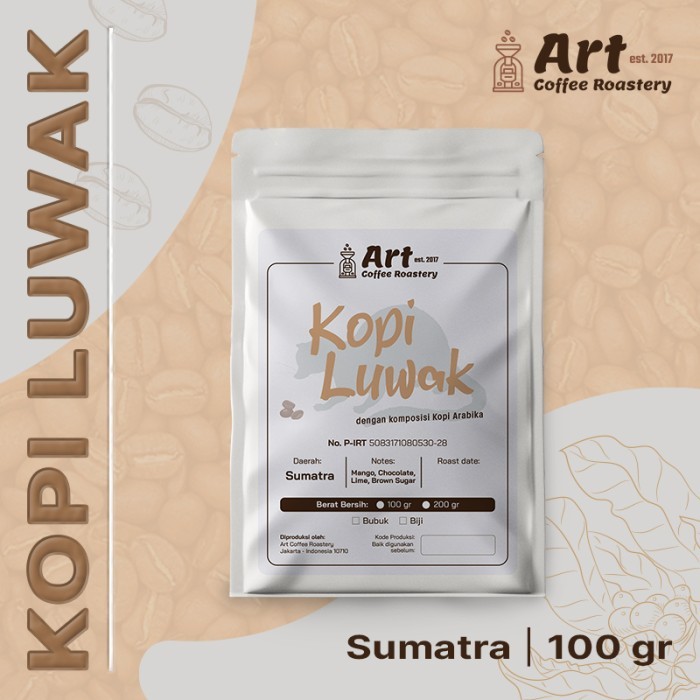 

KOPI LUWAK LIAR SUMATRA BIJI/BUBUK - ART COFFEE ROASTERY - 100 Gram, Biji