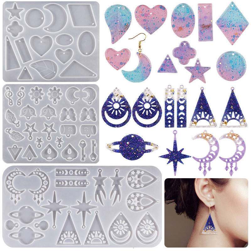 

Earring Pendants Epoxy Resin Silicone Mold DIY Moon and Star Shaped Earrings Mould Jewelry Making Keychain Pendant Casting Mold