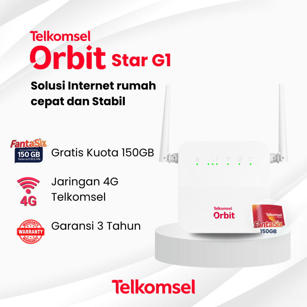 Telkomsel Orbit Star G1 Modem Wifi 4G LTE CAT-4 HKM Gratis Kuota 150GB High Speed