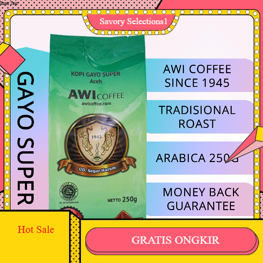 

【SAVORY】DISKON!! Awi Coffee Kopi Gayo Super 250 Gr Bubuk-Halus