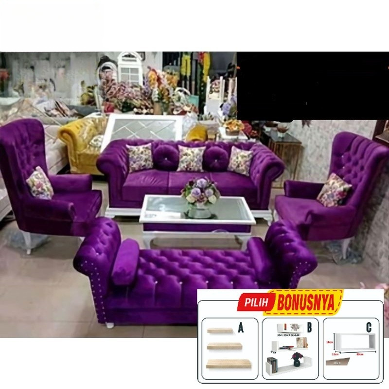 PROMO Sofa Chesterfeld 3211+MEJA HpL Sofa Tamu Modern Termurah Cirebon Kuningan Majalengka Indramayu