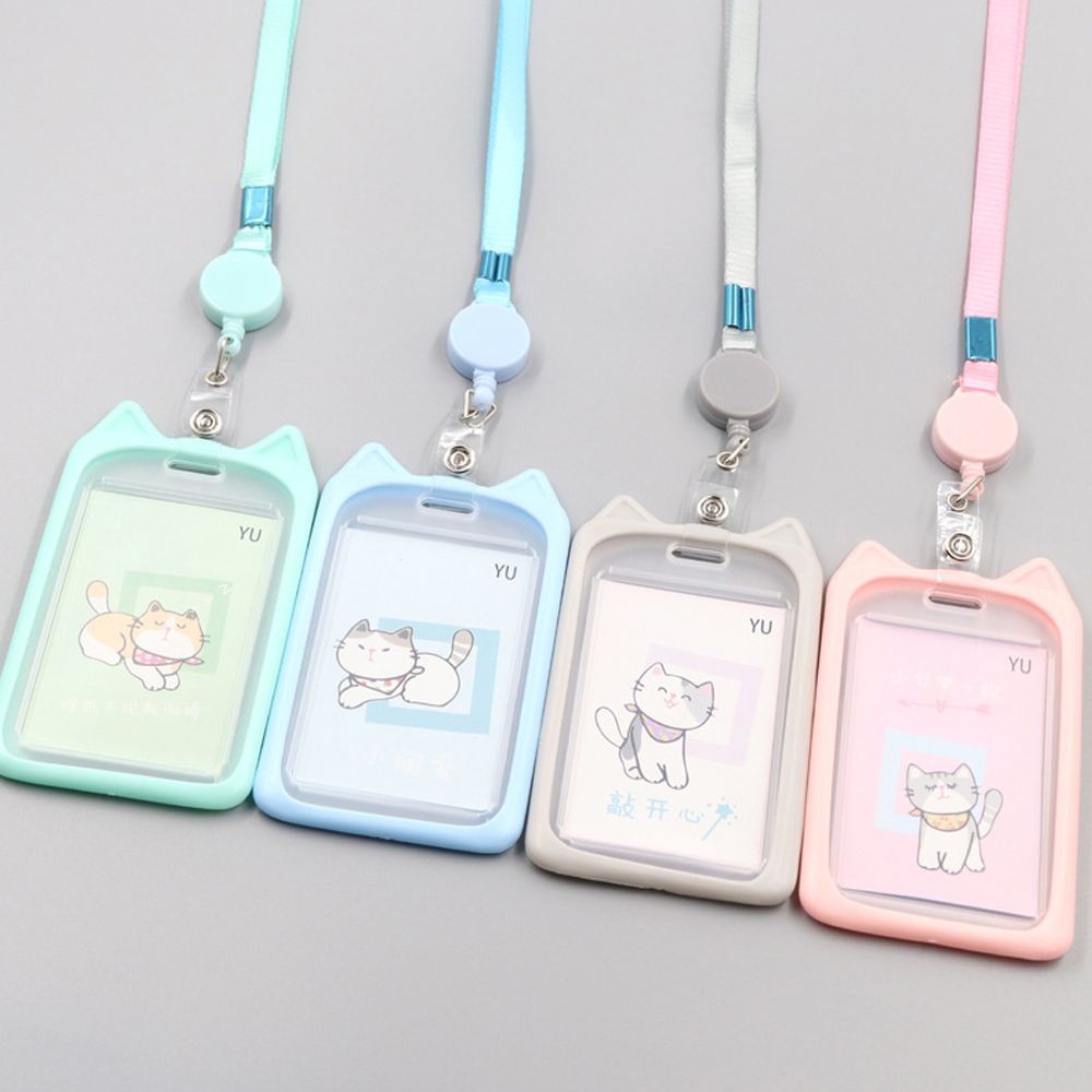 

1Pc Cartoon Cat Card Holder Candy Color ID Card Sleeve Retractable Reel Lanyard Identity Credit Cover Case Bank Bus Card Case