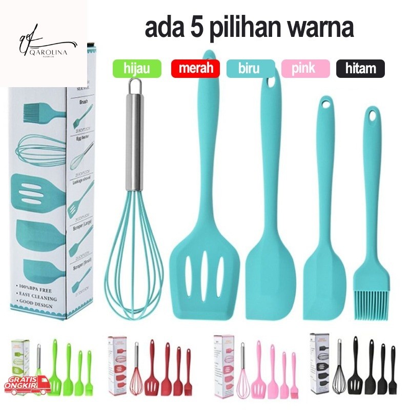Alat Masak / Spatula Set Alat Masak 5 In 1 Sutil Scrap Kocokan Silicone/Silikon