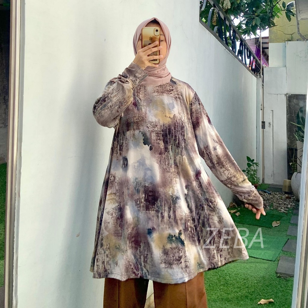 Zeba | Nina Tunik Jumbo LD120 Melar 150 Muat BB 60 - 100 kg Bahan Kaos Jersey Lemon Skin Wanita