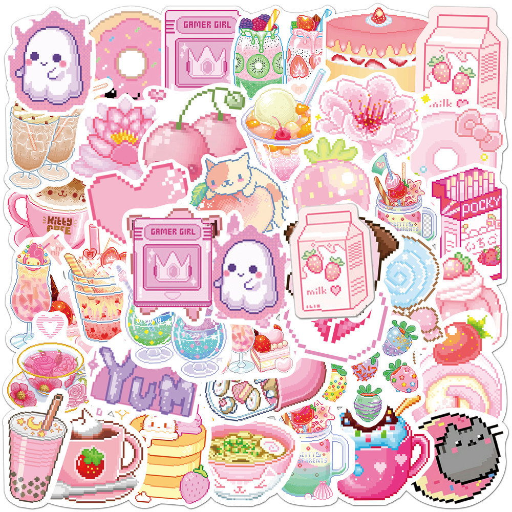 

10/30/50PCS INS Style Cute Pink Pixel Cartoon Stickers DIY Bike Travel Luggage Laptop Graffiti Waterproof Sticker Kid Toy Decal