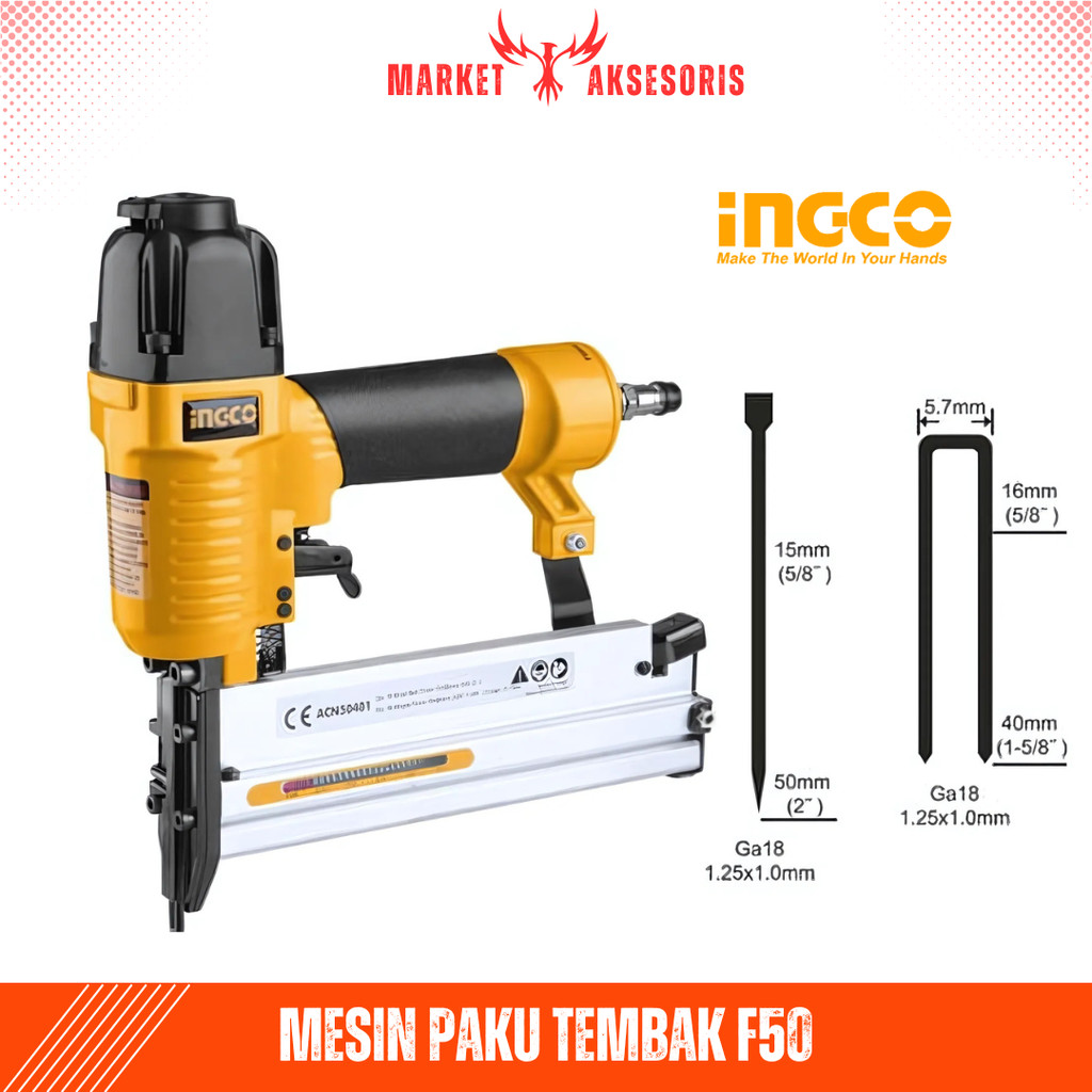 MARKET AKSESORIS Mesin Paku Tembak F50 INGCO ACN50401 2in1 Air Brad Nailer Stapler Staple Gun FULL S