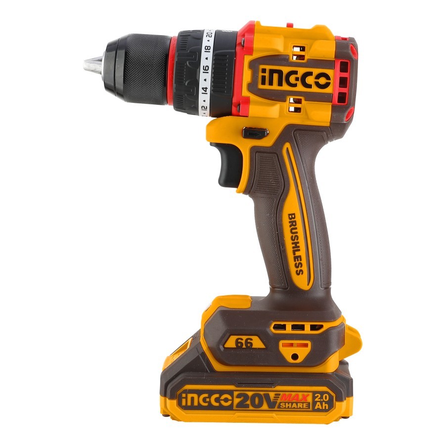 Ingco CIDLI20668 Mesin Bor Beton 13mm Baterai 66Nm Cordless Impact Drill P20S