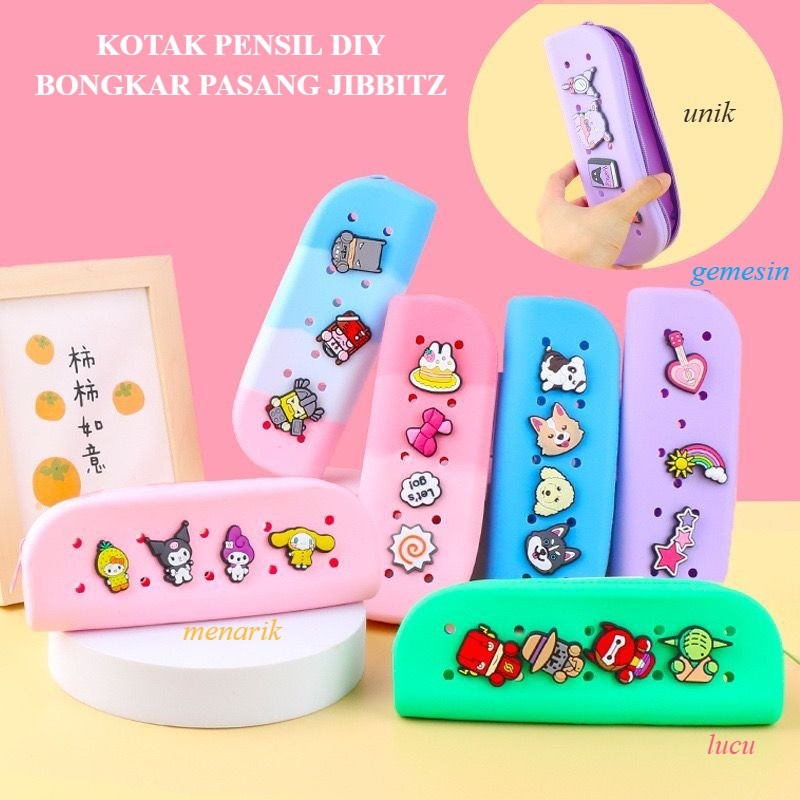 

Kotak Pensil DIY JIBBITZ Bongkar Pasang Tempat Pensil Silikon Anak Lucu DIY Kartun Kotak Pensil case Karakter gks