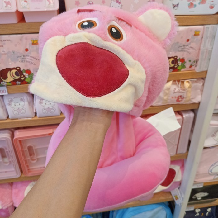 MINISO Lotso Fluffy Hooded Neck Pillow - Bantal Leher Hoodie Empuk