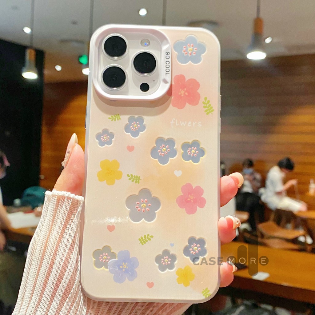 Silver White Case iPhone 13 Soft Case Niche rasa kelas atas pola bunga Cover Full Protection for cas