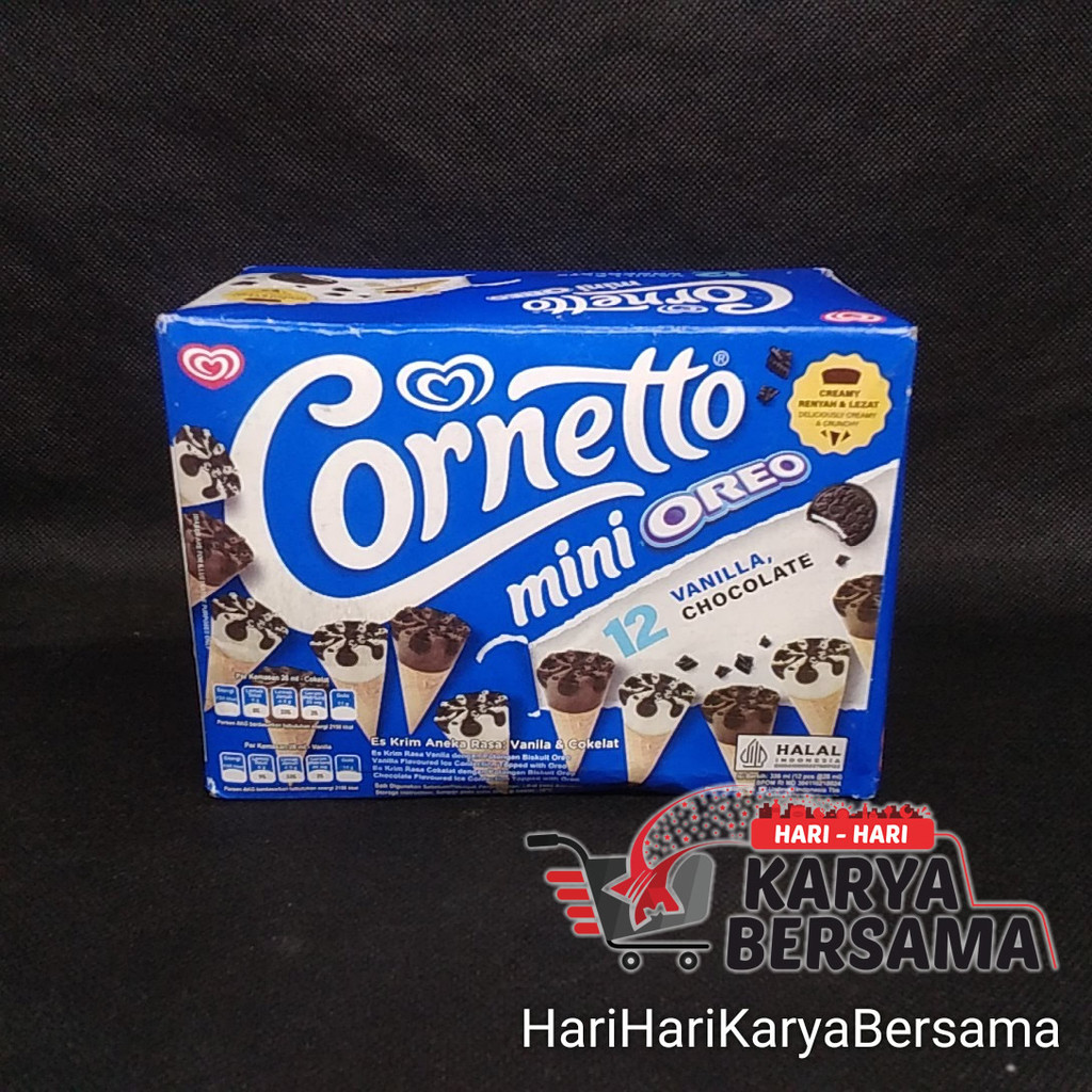 

ICE CREAM WALL'S CORNETTO MINI OREO VANILLA & CHOCOLATE BOX 12'S X 28ML
