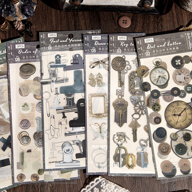

Yoofun Antique Things PET Wax Seal Stickers Vintage Clips Clock Sticker for Scrapbooking Journal Diary Album Decal