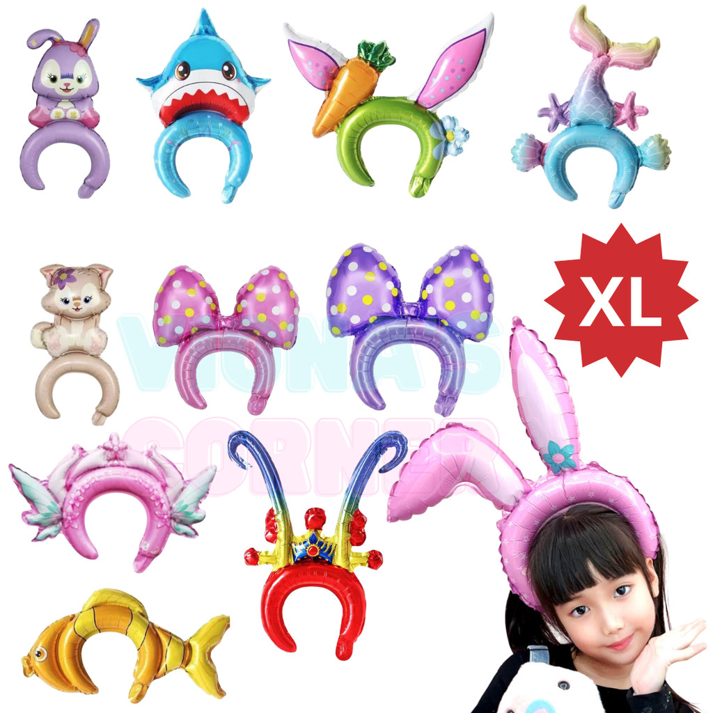 Bando Balon Karakter Ulang Tahun Anak Mahkota Ultah Mermaid Kelinci Baby Shark Jumbo