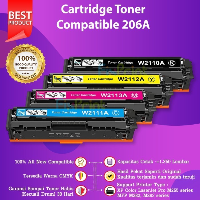 FixPrint Cartridge Toner Compatible 206A Color LaserJet Pro M255 MFP M282 M283 Black Cyan Magenta Ye