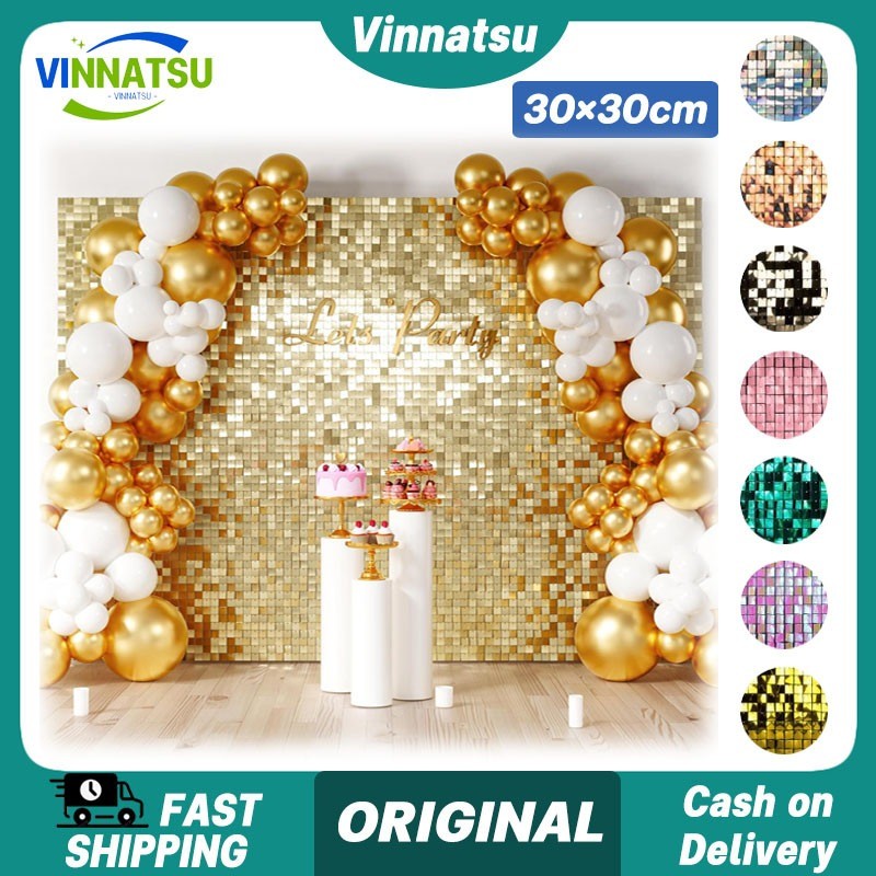 Vinnatsu 5pcs 30x30cm Sequin Backdrop Wall Backdrop Ulang Tahun Lamaran Wedding Sequin Tile Wall