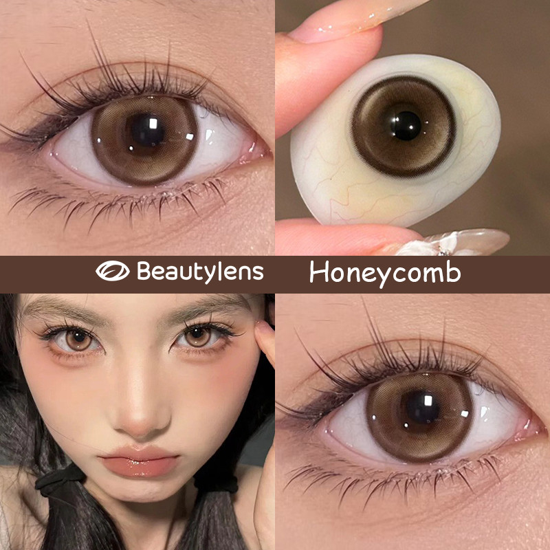 BEAUTYLENS Softlens minus[0.00 s/d -8.00]Lensa Yearly Gel Universal 14.2mm Honeycomb Milk Tea Coklat