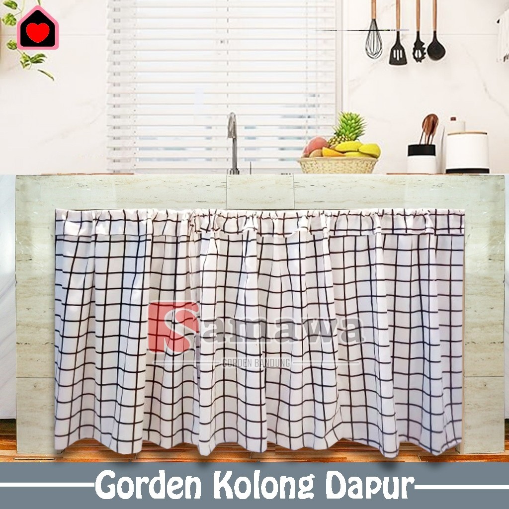 Gorden Kolong Meja Kompor Dapur Ukuran Lebar 100x60cm Motif Kotak Putih