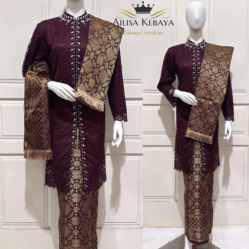 KEBAYA PAYET MODERN MIX ROK SONGKET BONUS SELENDANG - TUNIK BROKAT BUSUI MODERN - KEBAYA PESTA - KEB