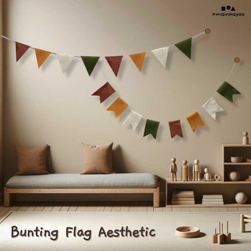 Bunting Flag Kain Aesthetic Earth Tone 2 meter - Nordic Wall Hanging Decoration - Kids Room Decorati