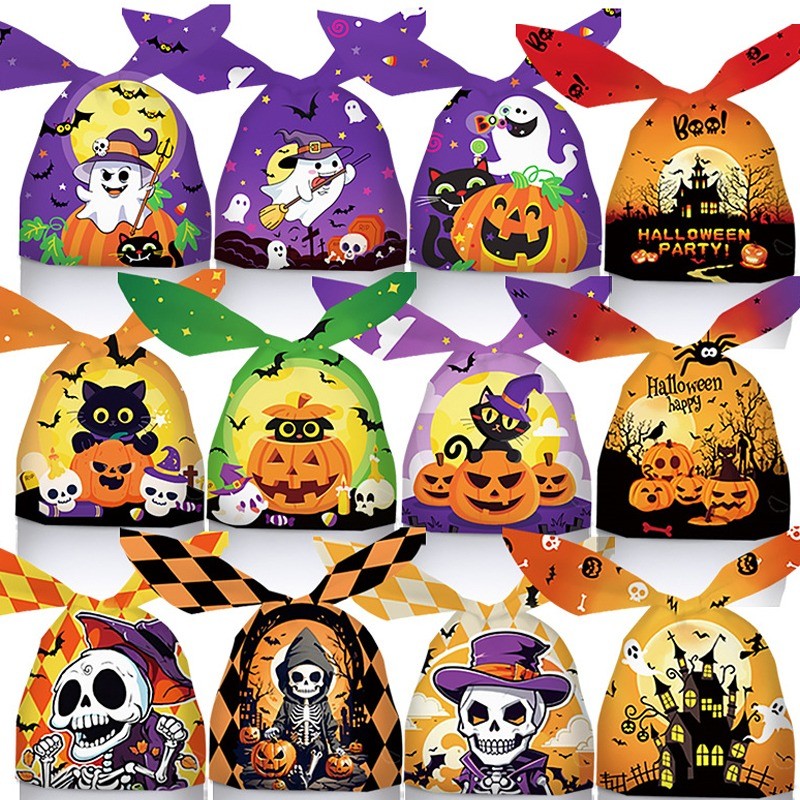 

Rabbit Ear Plastic Packaging Cartoon Halloween Skull Candy Bags Pumpkin Trick or Treat Snack Gift Bag Kid Festive Party Supplies