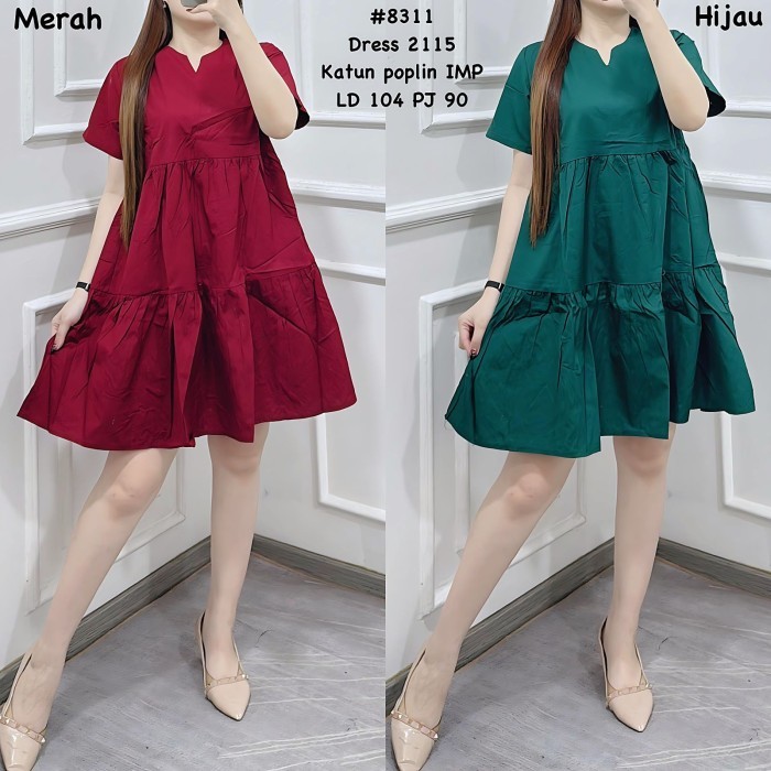 dress katun poplin 8311 2115 l xl merah hijau putih