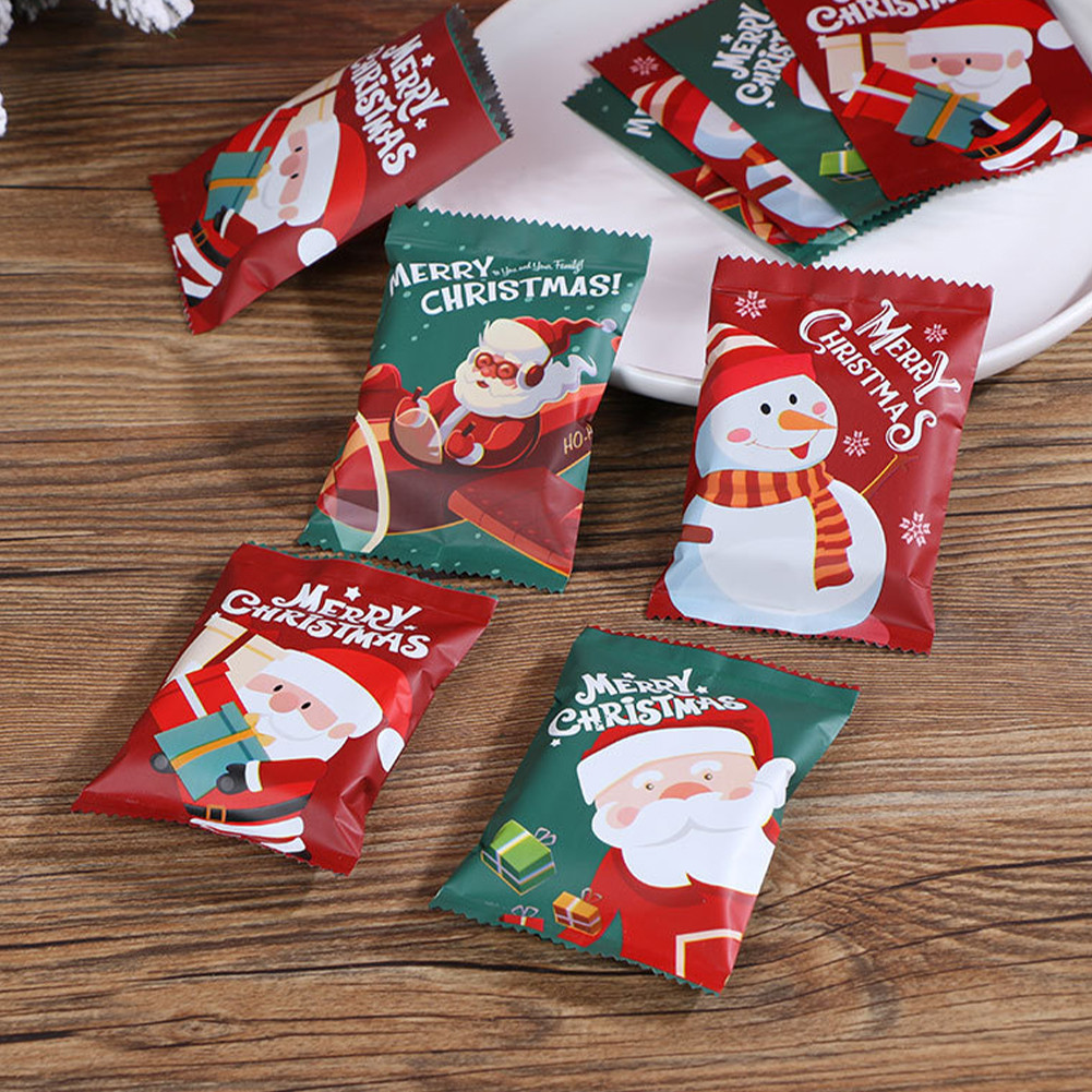 

100pcs Mixed Color Candy Bag Christmas Biscuit Package Aluminium Film Pocket Party Decor Hot Seal Snowman Santa Cookie Packaging