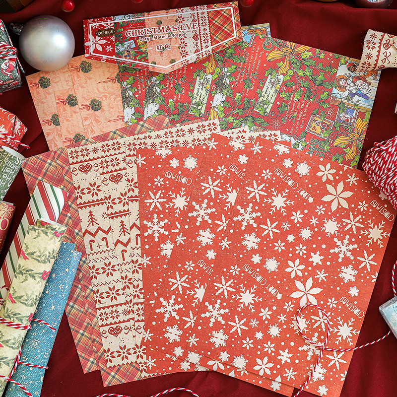 

20sheets Pack Retro Christmas Large Material Paper Aesthetic Gift Box Wrapping Paper Kawaii Scrapbook Decorative Supplies