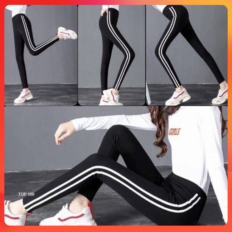 LEGGING PANJANG LIST PUTIH / LEGGING PANJANG LIST WANITA /LEGGING LIS
