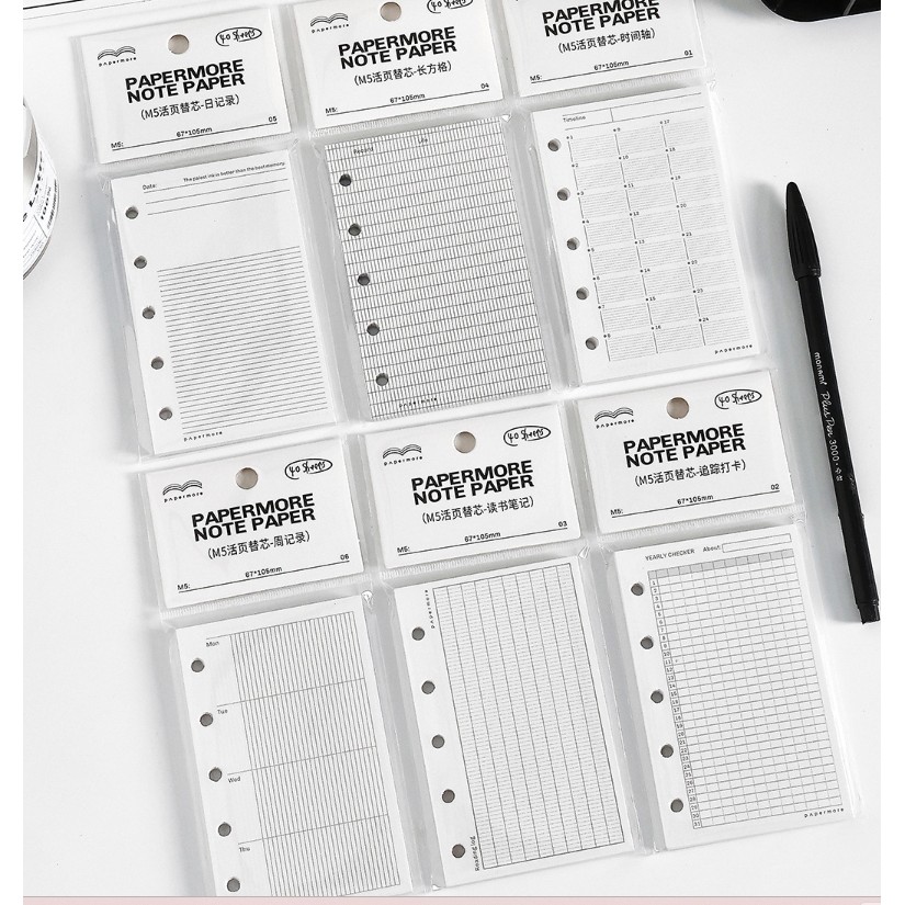 

M5 5Holes 40Sheet Weekly Monthly Tracking Loose Leaf Notebook Refill Spiral Binder Inner Page Inside Paper Stationery