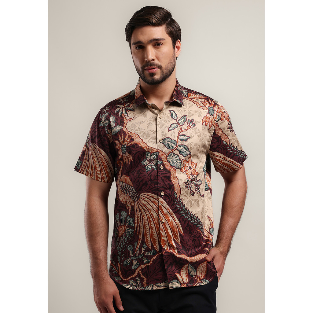 MOC - Kemeja Batik Pria Lengan Pendek Kayanawa - Maroon