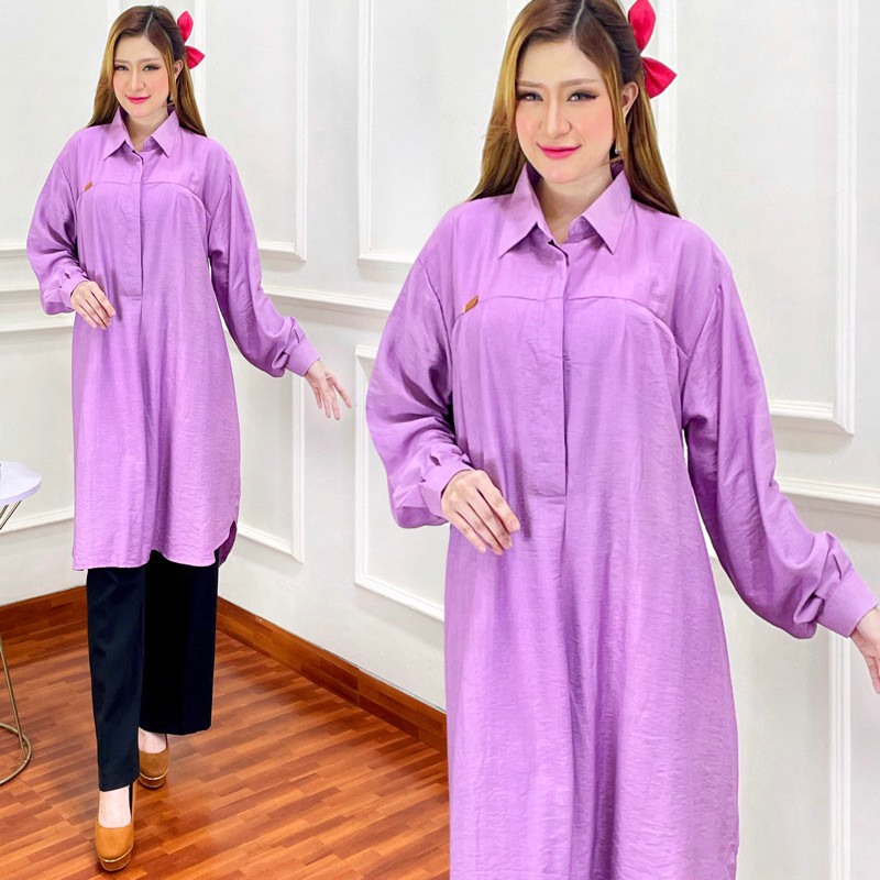 Baju Atasan Wanita Zahra Tunik Jumbo Ld 120 Polo Linen Premium Tali Samping Kanan Kiri