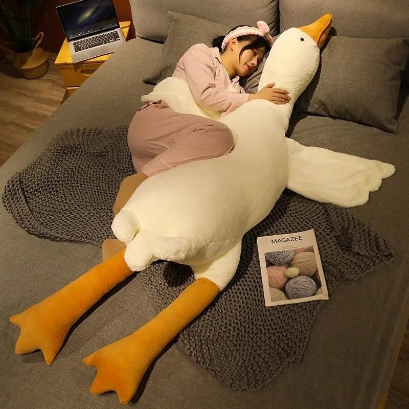 

50/90/130/160cm Big White Goose Plush Toy Doll Soft Stuffed Sleep Pillow Cushion Gift for Kids Goose Mascot Hug Animals Giant
