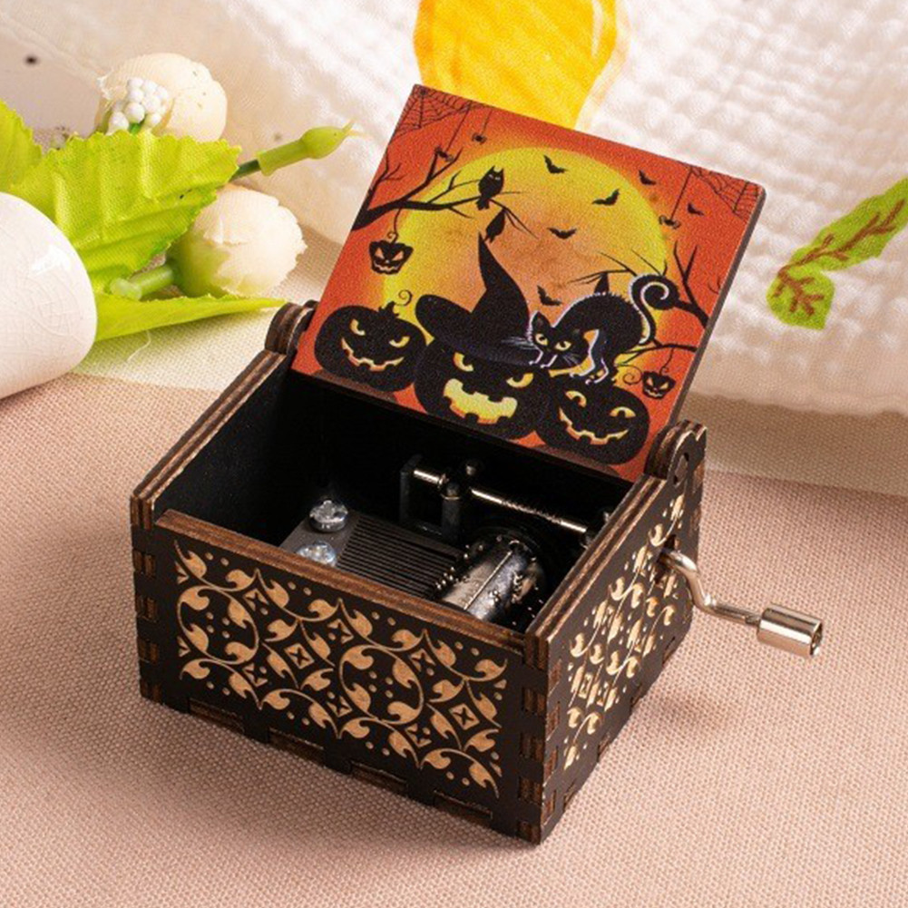 Halloween Eve Wooden Antique Engraved Musical Box Fright Night Musical Box Engraving Nightmare Music