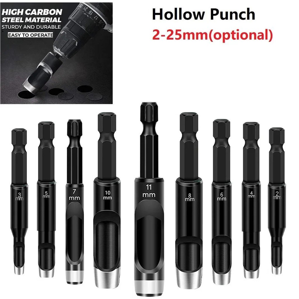 

2-25mm Hex Shank Adapter Electric Machine Hollow Punch For Drill Cardboard Leather Belt Punching Machine Tool Round Punch