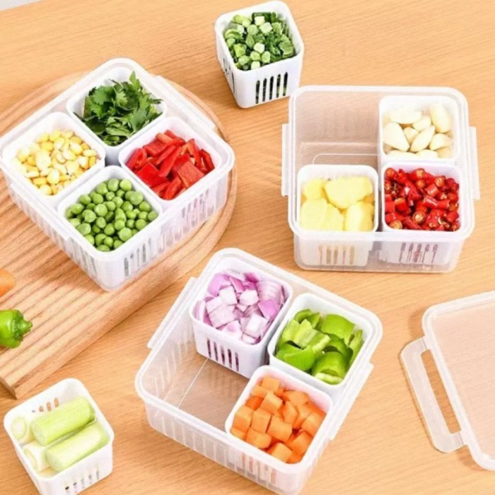 Kotak Penyimpanan 9 / 6 / 4 SEKAT Makanan Bumbu Cabe Bawang Sayur PLUS Tutup - Container Box Kulkas