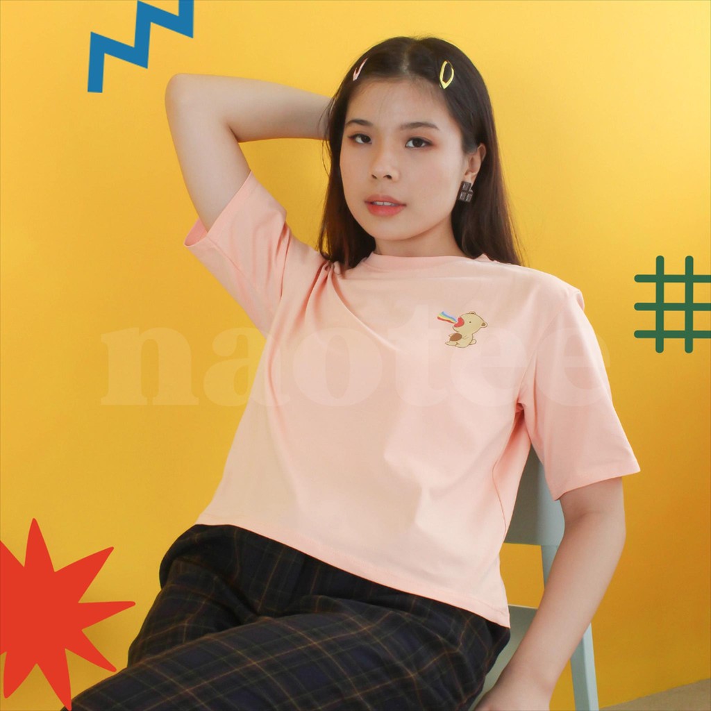 Croptop / Crop Top Kaos Wanita - BEAR RAINBOW - NAOTEE KAOS