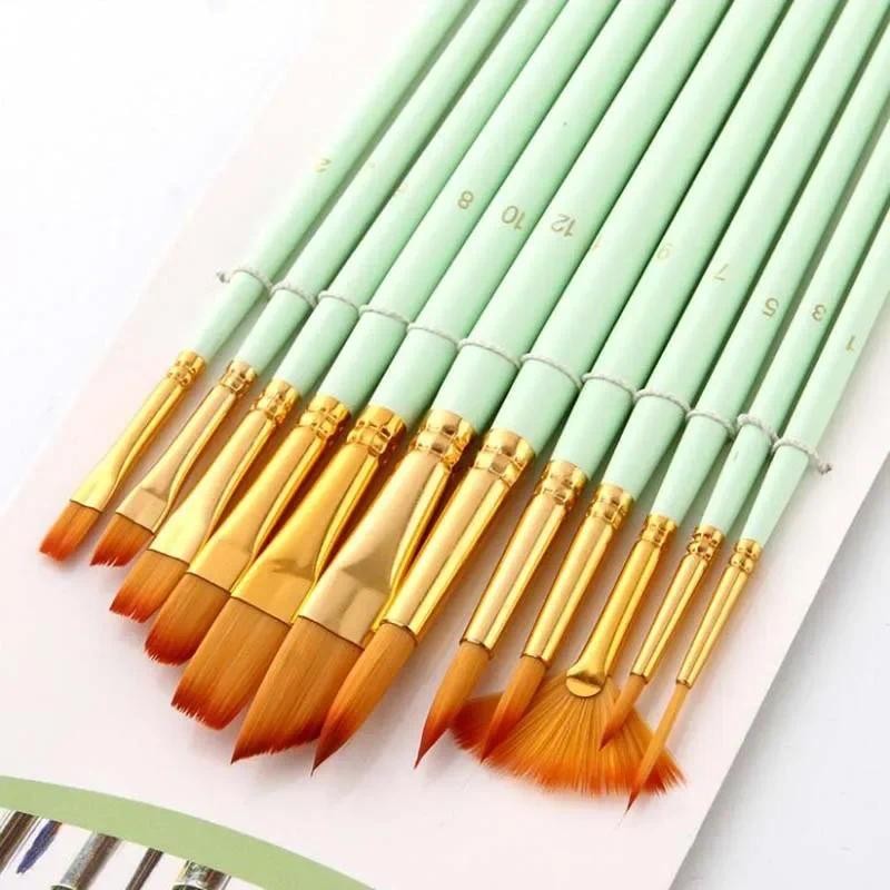 

12Pcs Nylon Hair Wooden Handle Watercolor Paint Brush Pen Set DIY Oil Acrylic Painting Art Paint Brushes Draw Supplies Dropship