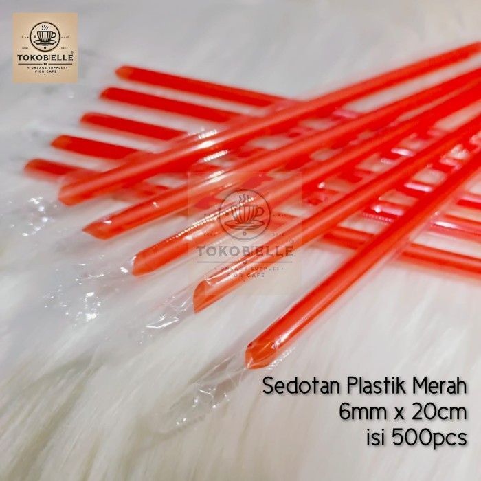 Sedotan Plastik Merah 6mm x 20cm isi 500 pcs Sedotan Runcing Steril
