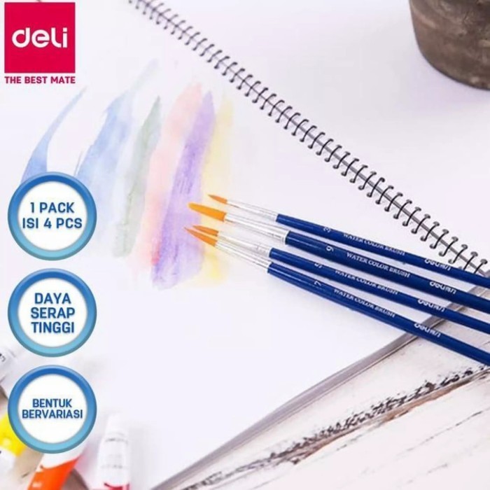 

Deli 73867 Kuas Set 4 – No. 3/5/7/9 – Bulu Halus Presisi – Warna Biru Metalik