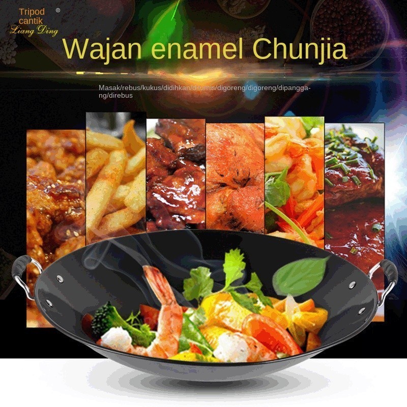 OKkingKitchen Wajan Besi Enamel Wajan Penggorengan Wajan Tebal Wajan Anti-Lengket
