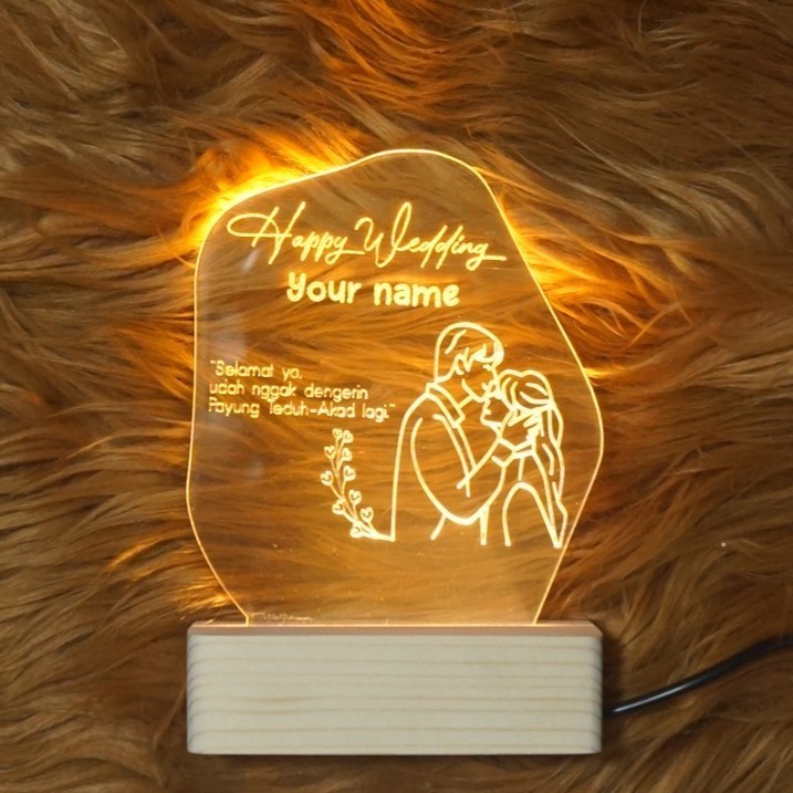 Akrilik Custom Gift Nama LED Sketsa Plakat Hadiah  Kado ulang tahun wedding wisuda lampu tidur akril